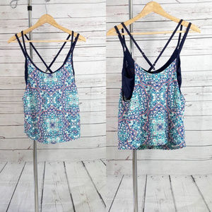 Athleta Monaco green blue blousy tankini shelf bra